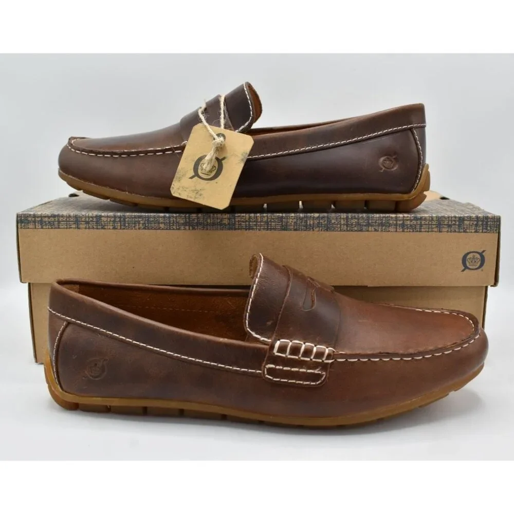 Born Mens‎ 9 Andes Dark Brown Full Grain Leather Slip On Driver Loafers Shoes